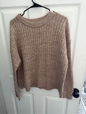 Time and Tru Taupe Crew Neck Waffle Knit Sweater